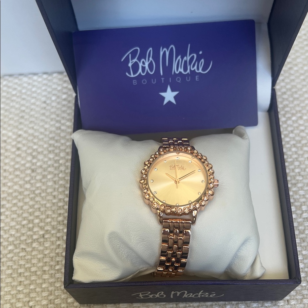 Bob Mackie Rose Gold Watch with Crystal Bezel. 6.5 inch wrist.